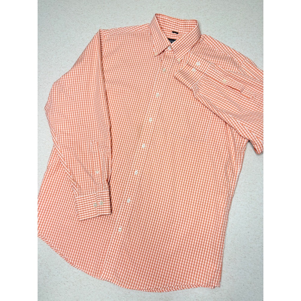 Kenneth Cole Reaction Mens Orange‎ Gingham Button Down Shirt L 16-16.5 34-35 - Picture 6 of 8